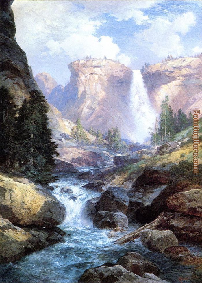 Waterfall in Yosemite painting - Thomas Moran Waterfall in Yosemite art painting